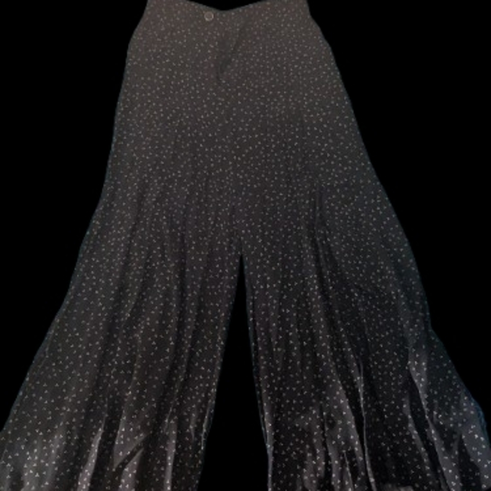 Anthropologie Black Wide Leg Pants with White Dots